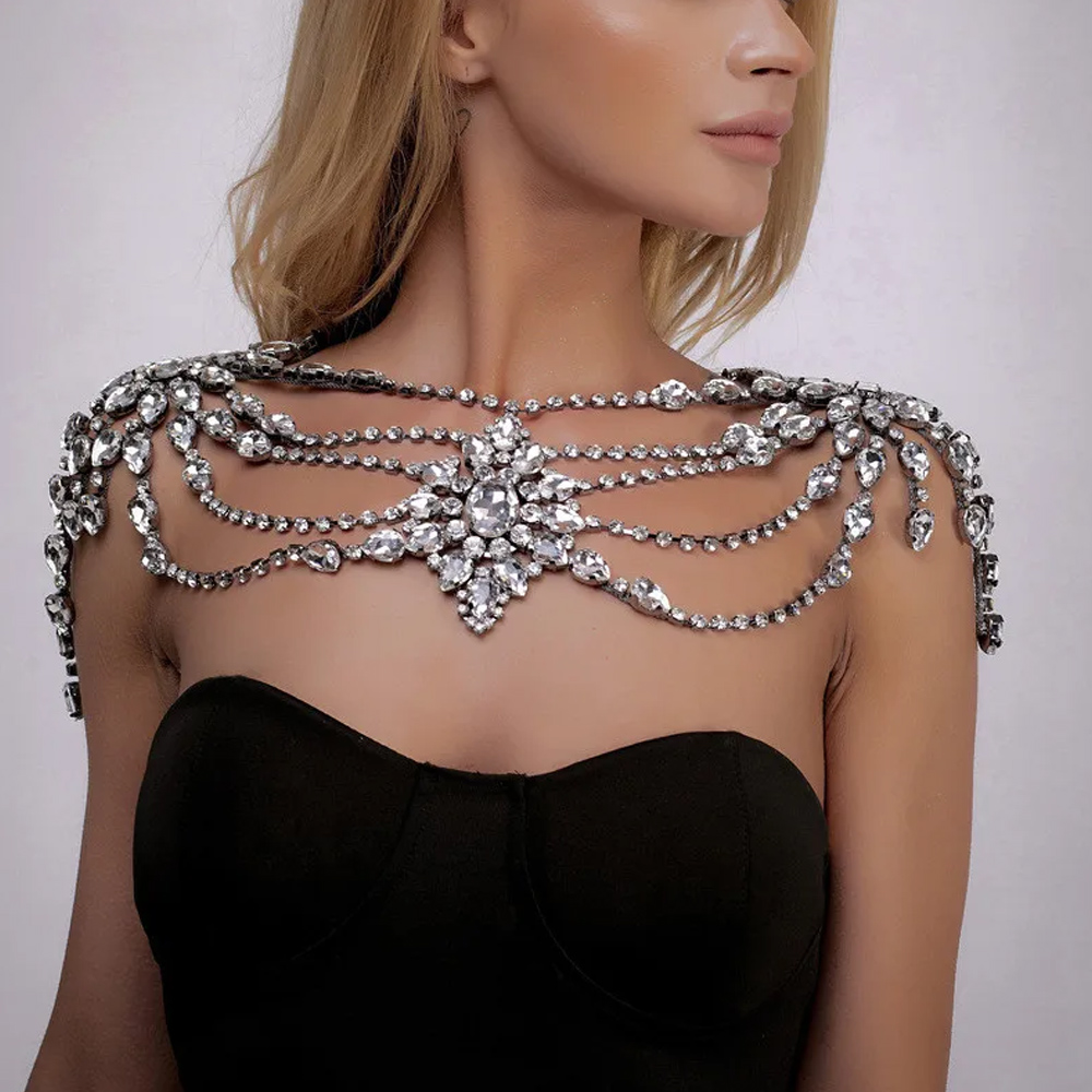 Body Jewelry Necklace - Boho kryształowy ślubny łańcuszek na ramię